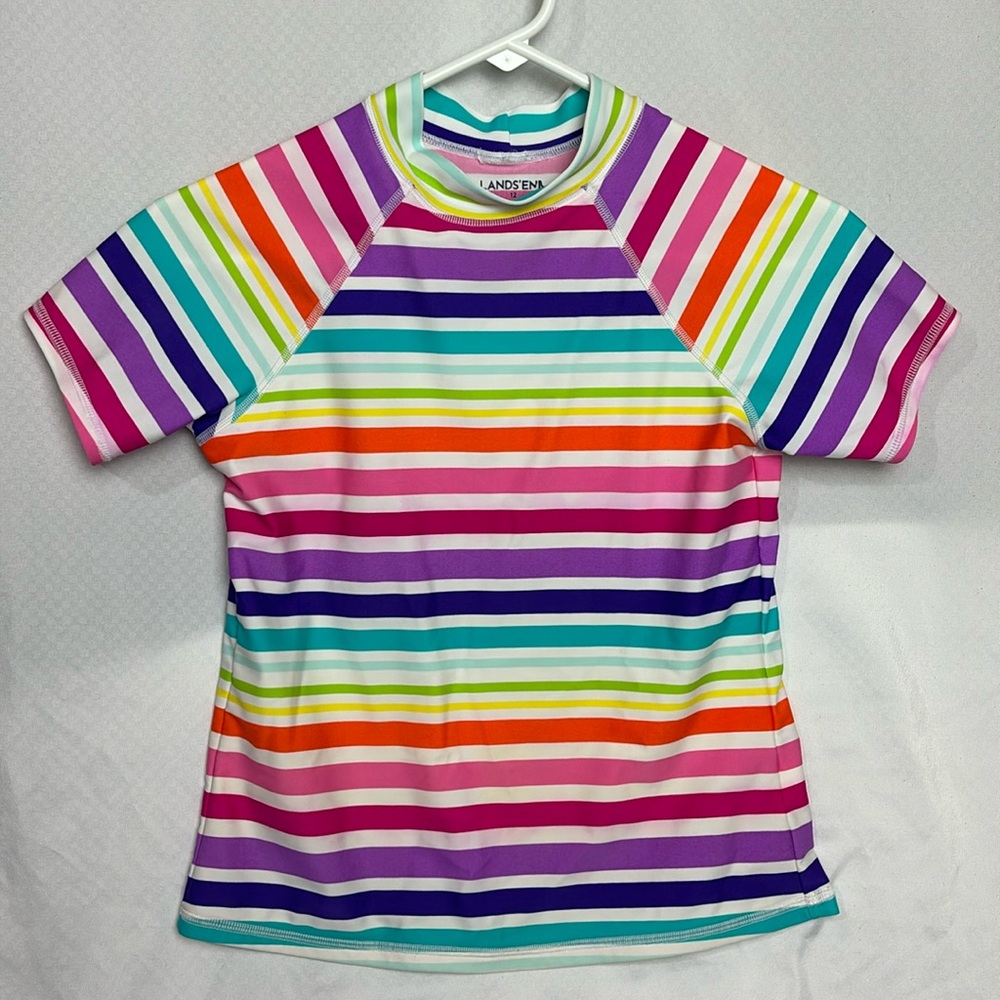 Lands End Kids Girls Medium 12 sun Protection Rash Guard Swim Shirt rainbow